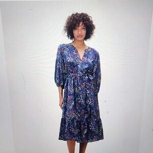 GAP Floral Boho Prairie Tiered Midi Dress Cottagecore Tradwife Puff Sleeve Med
